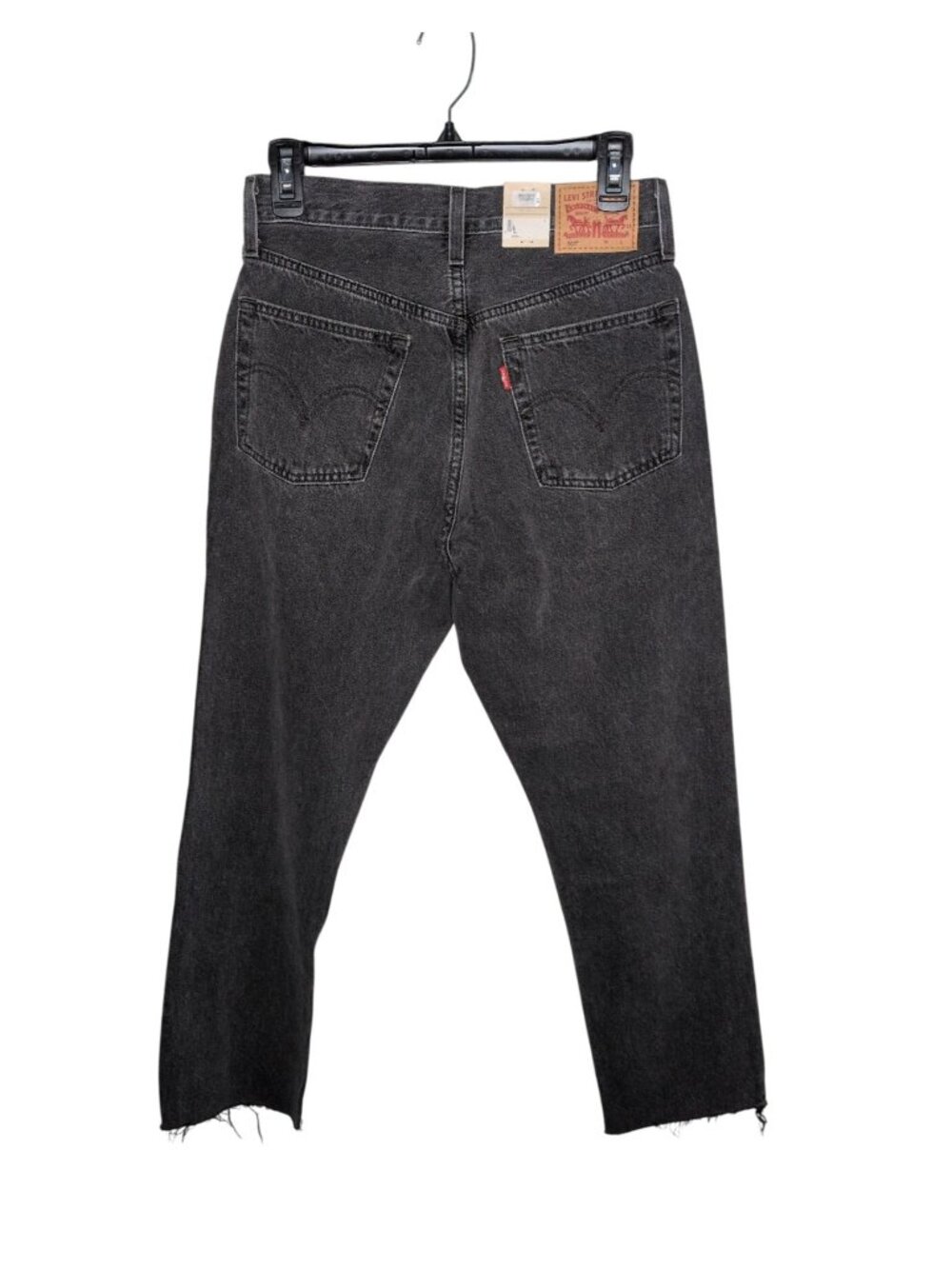 Levis 501 Womens Black Cotton Distressed Cropped Jeans W27 L26